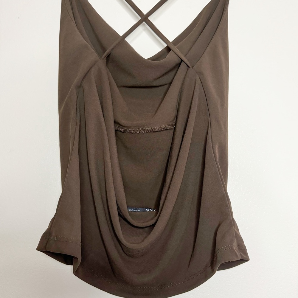 Zara Brown Strappy Backless Cowl Top - Picture 3 of 4